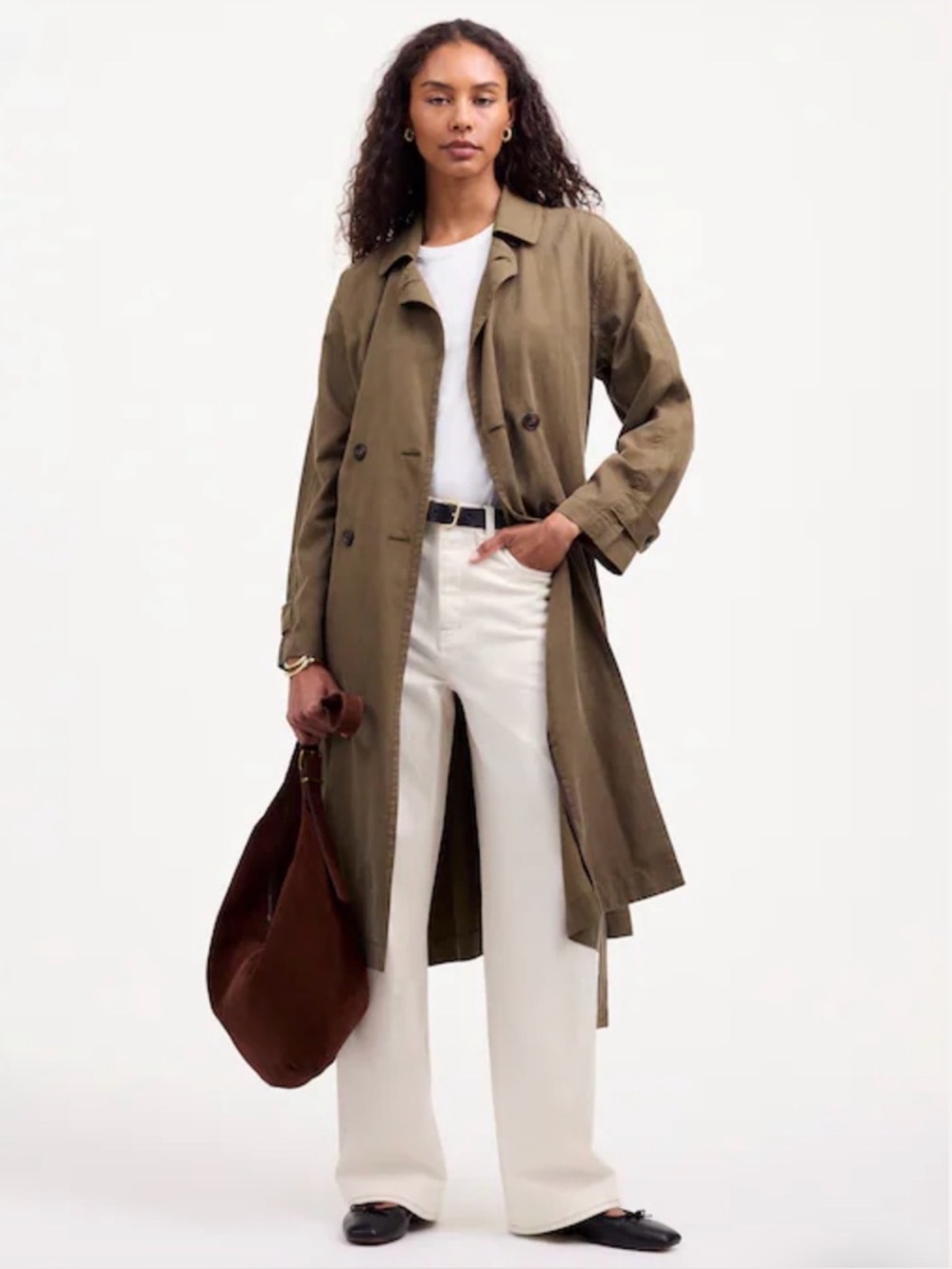Belted Trench Coat in Drapey Twill